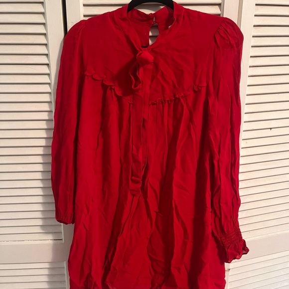 Reformation Red Ruffled Dress with Mandarin Collar - Picture 4 of 4